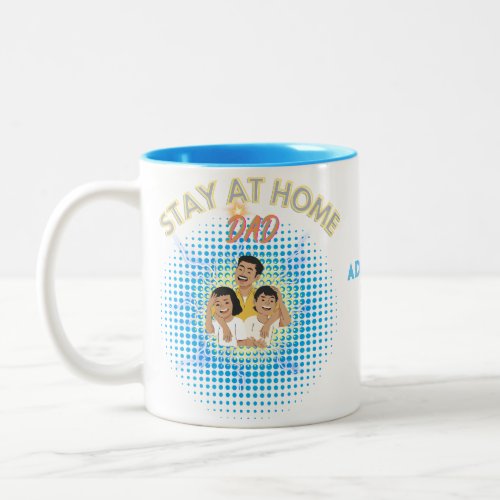 Stay At Home Dad With Kids Family Head Blue Two_Tone Coffee Mug