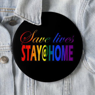 Stay at home LGBT Rainbow Flag Colors Typography Button