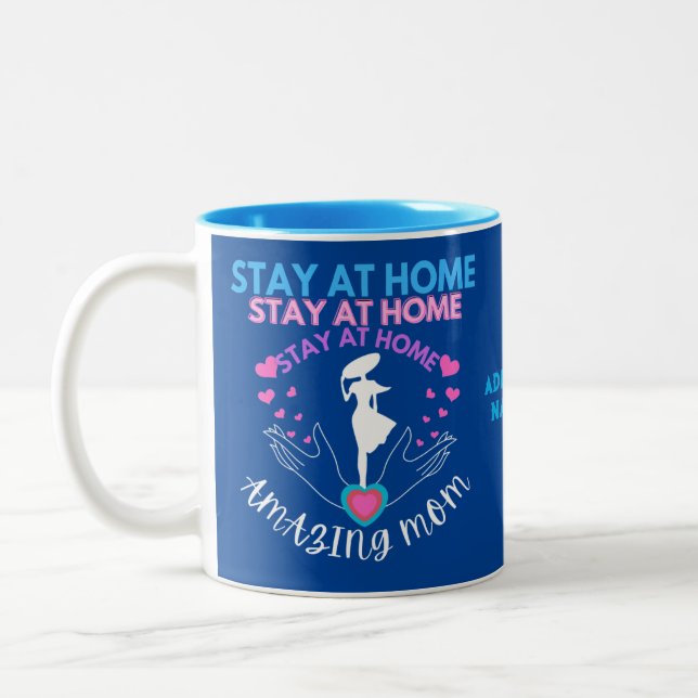 Stay At Home Mom Mother Wife Blue Modern Chic Two-Tone Coffee Mug (Left)