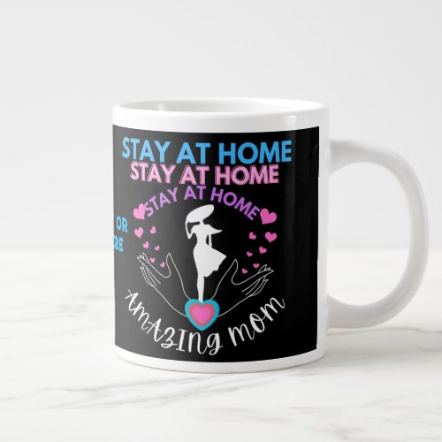 Stay At Home Mom Pink  Blue Silhouette Woman Chic Giant Coffee Mug