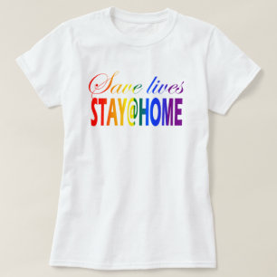 Stay at home Social Distancing Rainbow Text Pride T-Shirt