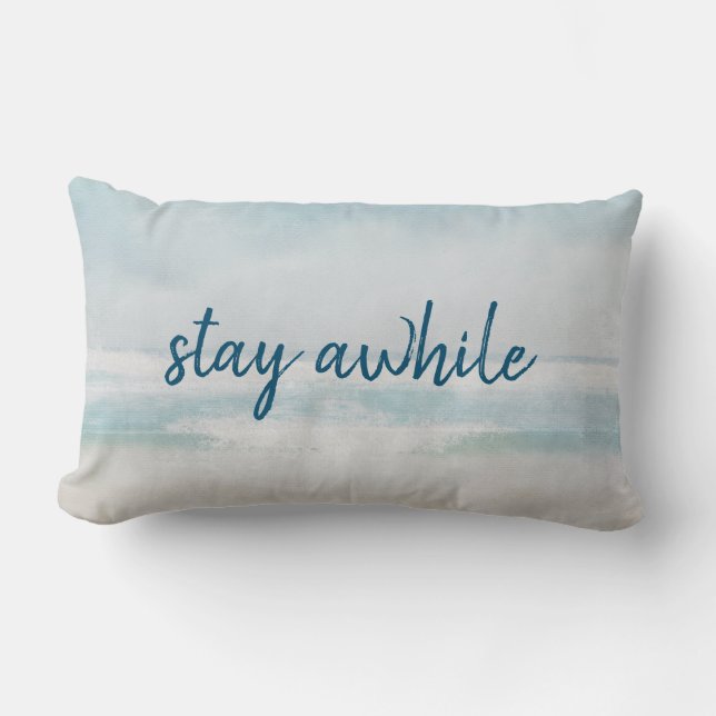 STAY AWHILE Ocean Watercolor Lumbar Pillow (Front)