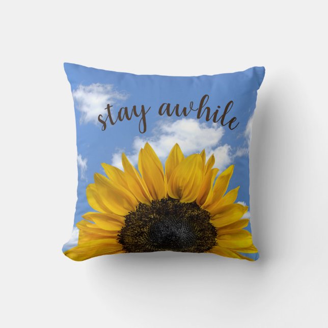 stay awhile sunflower on sky throw pillow (Front)