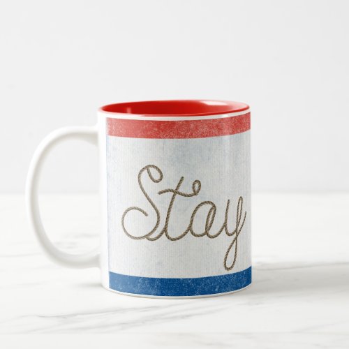 stay awhile text in rope design Two_Tone coffee mug