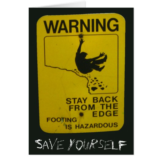 Stay back from the edge -- guy falling cards (Front)