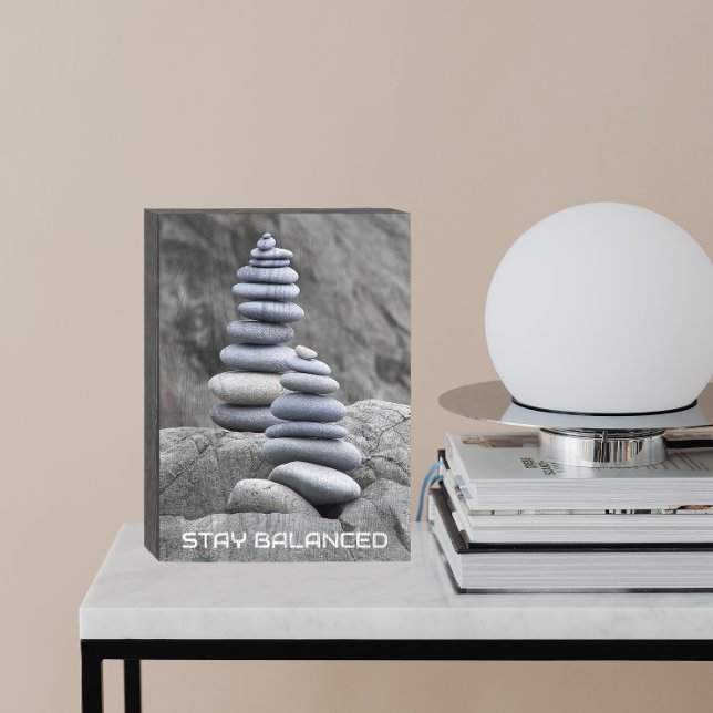 Stay Balanced Rock Cairns Motivational Wooden Box Sign (In Situ Table)