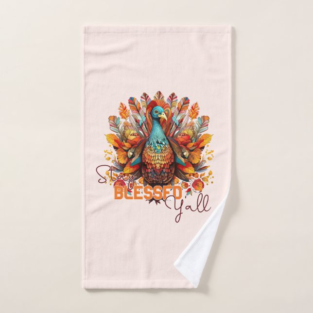 Stay Blessed Y'all with Colorful Turkey  Bath Towel Set (Hand Towel)