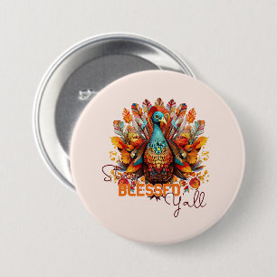 Stay Blessed Y'all with Colorful Turkey Button