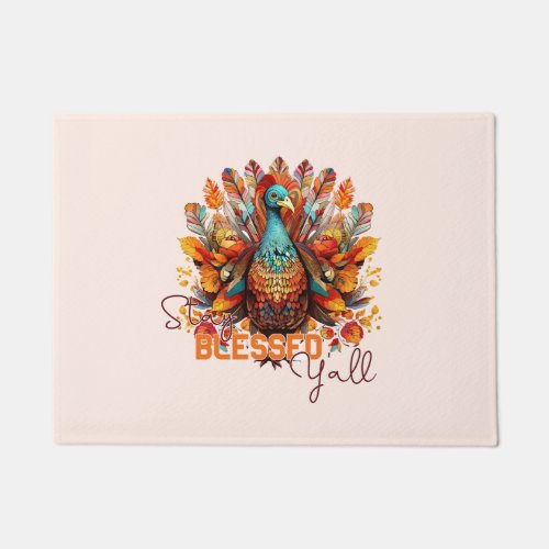 Stay Blessed Yall with Colorful Turkey  Doormat