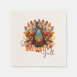 Stay Blessed Y'all with Colorful Turkey Napkins