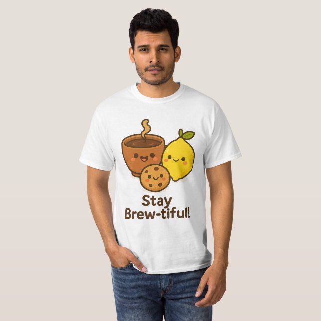 Stay Brew-tiful – Cute Coffee, Lemon & Cookie  T-Shirt (Front Full)