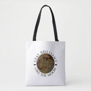 Stay Brilliant Like the Moon – Celestial White Tote Bag