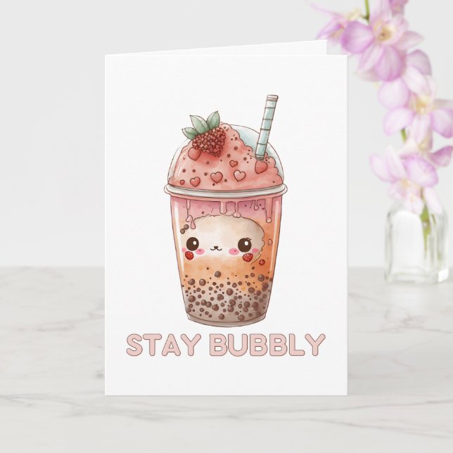 Stay bubbly boba cute bubble tea pearl tea pink card (Orchid)