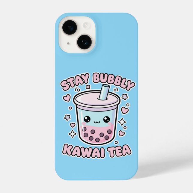 Stay Bubbly Kawaii Tea - Cute Pastel Blue Boba iPhone Case (Back)