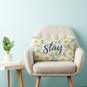 Stay Calligraphy Text On Daisy Abstract Lumbar Pillow