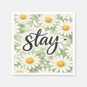 Stay Calligraphy Text On Daisy Abstract Napkins
