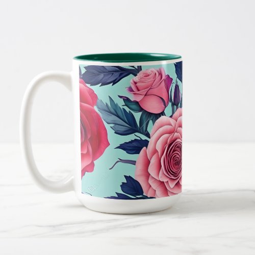 Stay calm and relaxed with our rose pattern Two_Tone coffee mug