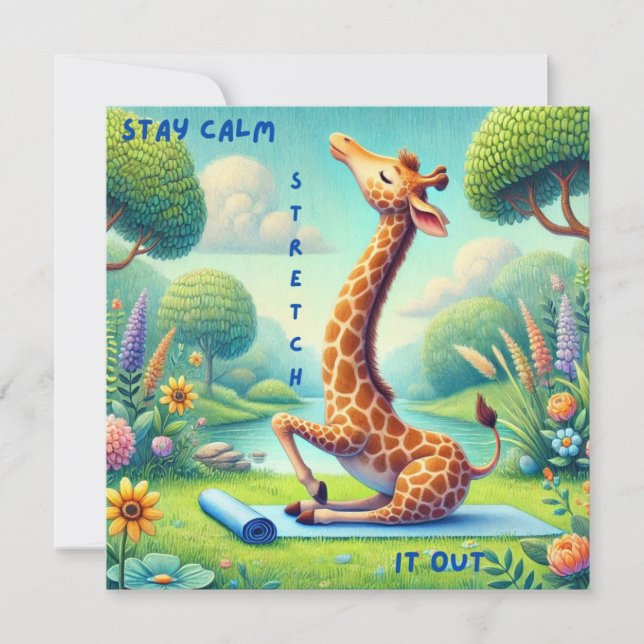 Stay Calm Giraffe Yoga Flat Card (Front)