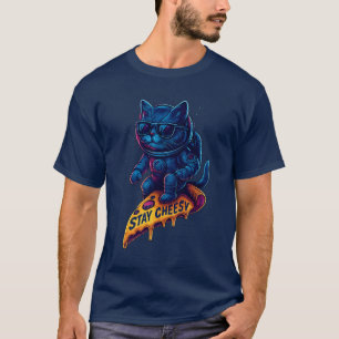 Stay Cheesy Space Cat Funny Astronaut Pizza T-Shirt