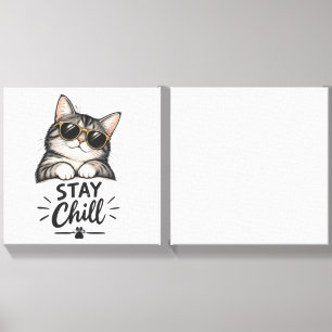Stay Chill Cat Sunglasses – Cool Cat Lover Design Canvas Photo Tile