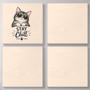 Stay Chill Cat Sunglasses – Cool Cat Lover Design Wood Photo Tile