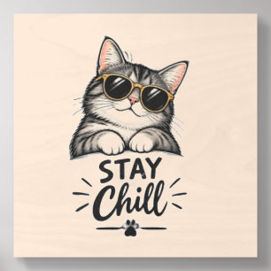 Stay Chill Cat Sunglasses – Cool Cat Lover Design Wood Photo Tile
