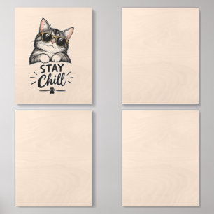 Stay Chill Cat Sunglasses – Cool Cat Lover Design Wood Photo Tile