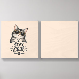 Stay Chill Cat Sunglasses – Cool Cat Lover Design Wood Photo Tile