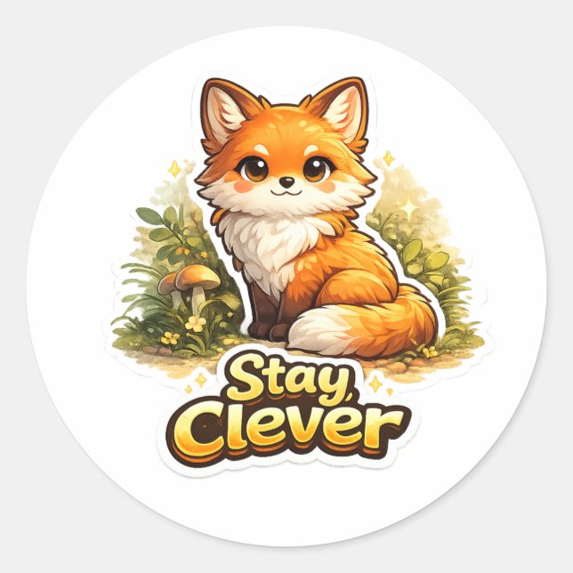 Stay Clever - Cute Fox Motivation Classic Round Sticker (Front)