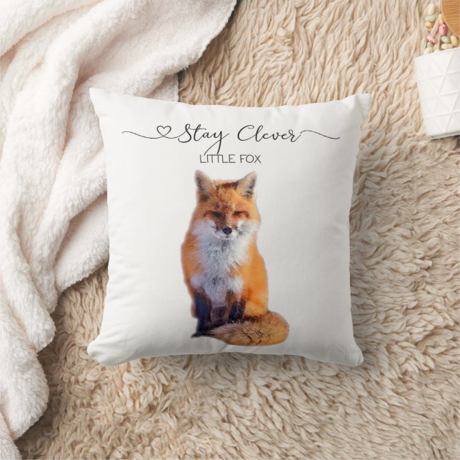 Stay Clever Little Fox Throw Pillow (Blanket)