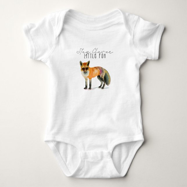 Stay Clever Little Fox Watercolor Baby Bodysuit (Front)