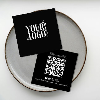 Stay Connected Social Media QR Code Black Business Square Business Card