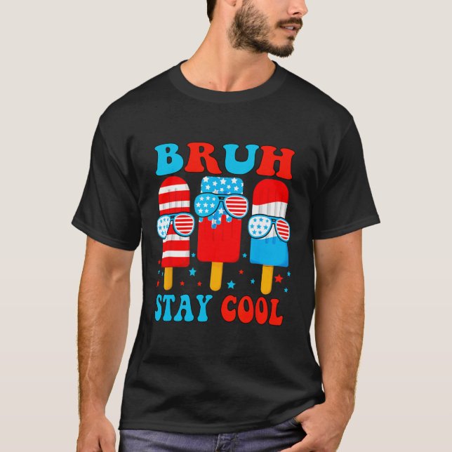Stay Cool 4th July Popsicle Boys Men Usa Flag Amer T-Shirt (Front)