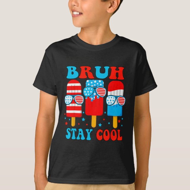 Stay Cool 4th July Popsicle Boys Men Usa Flag Amer T-Shirt (Front)