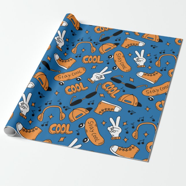 Stay Cool 90s Nostalgia Wrapping Paper (Unrolled)