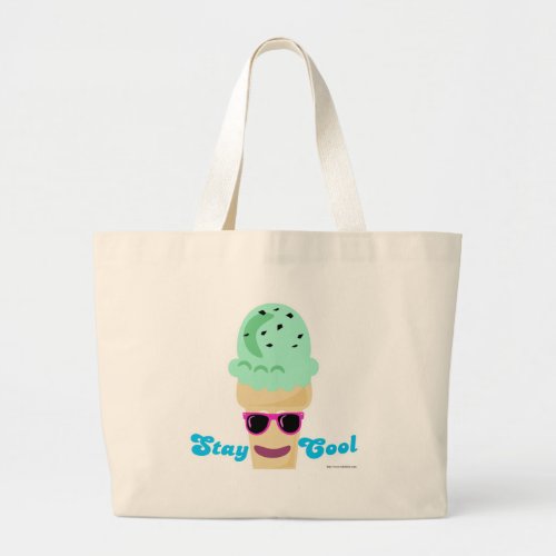 Stay Cool Cartoon Ice Cream Motto Large Tote Bag
