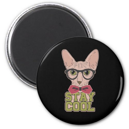 Stay Cool Cat Hipster Bow Tie Glasses Mustache Gif Magnet