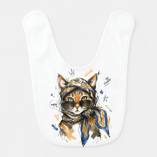 Stay Cool Cat with Sunglasses & Paisley Scarf Baby Bib