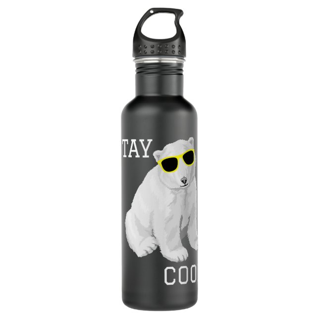 Stay Cool Cute Baby Polar Bear Cub With Sunglasses Stainless Steel Water Bottle (Front)