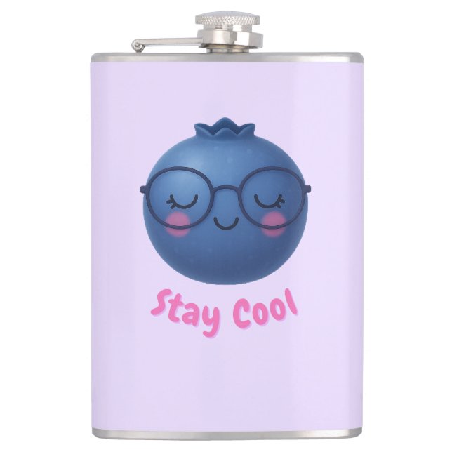 Stay Cool – Cute TropiCool Blueberry Design Flask (Front)