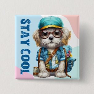 Stay Cool Dog Wearing Glasses Cap Back To School Button