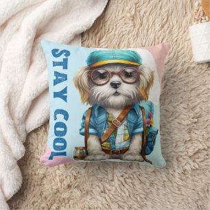 Stay Cool Dog Wearing Glasses Cap Back To School Throw Pillow