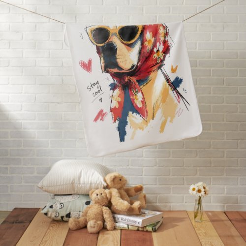 Stay Cool Dog with Floral Headscarf & Sunglasses Baby Blanket