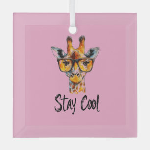 Stay Cool - Giraffe with Sunglasses Illustration Glass Ornament