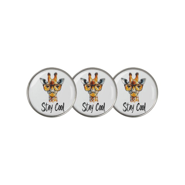 Stay Cool - Giraffe with Sunglasses Illustration Golf Ball Marker (3 Up)