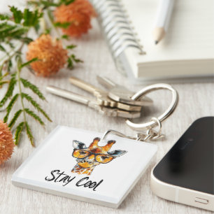 Stay Cool - Giraffe with Sunglasses Illustration Keychain