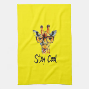 Stay Cool - Giraffe with Sunglasses Illustration Kitchen Towel