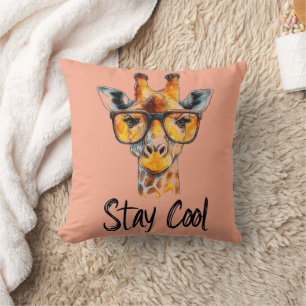 Stay Cool - Giraffe with Sunglasses Illustration Throw Pillow