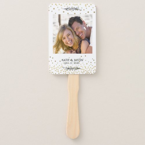 Stay Cool Gold Confetti Photo Wedding Hand Fans