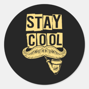 Stay Cool Hipster Pipe Smoker Bearded Mustache Gif Classic Round Sticker